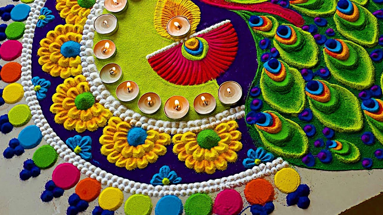 Diwali Lakshmi Pooja rangoli || Rangoli designs for Diwali || दिवाली peacock रंगोली