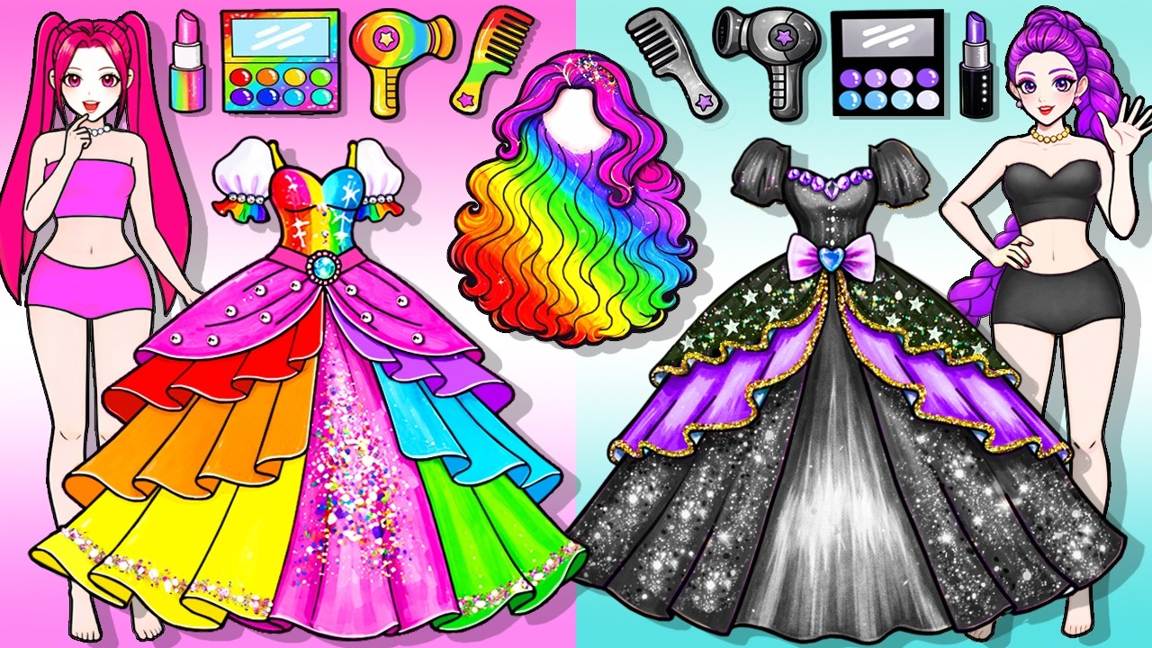 Tęcza kontra czerń🌈Huntrix RUMI MIRA Kolorowe włosy, makijaż, przebieranki, zestaw do zabawy 2 | ...