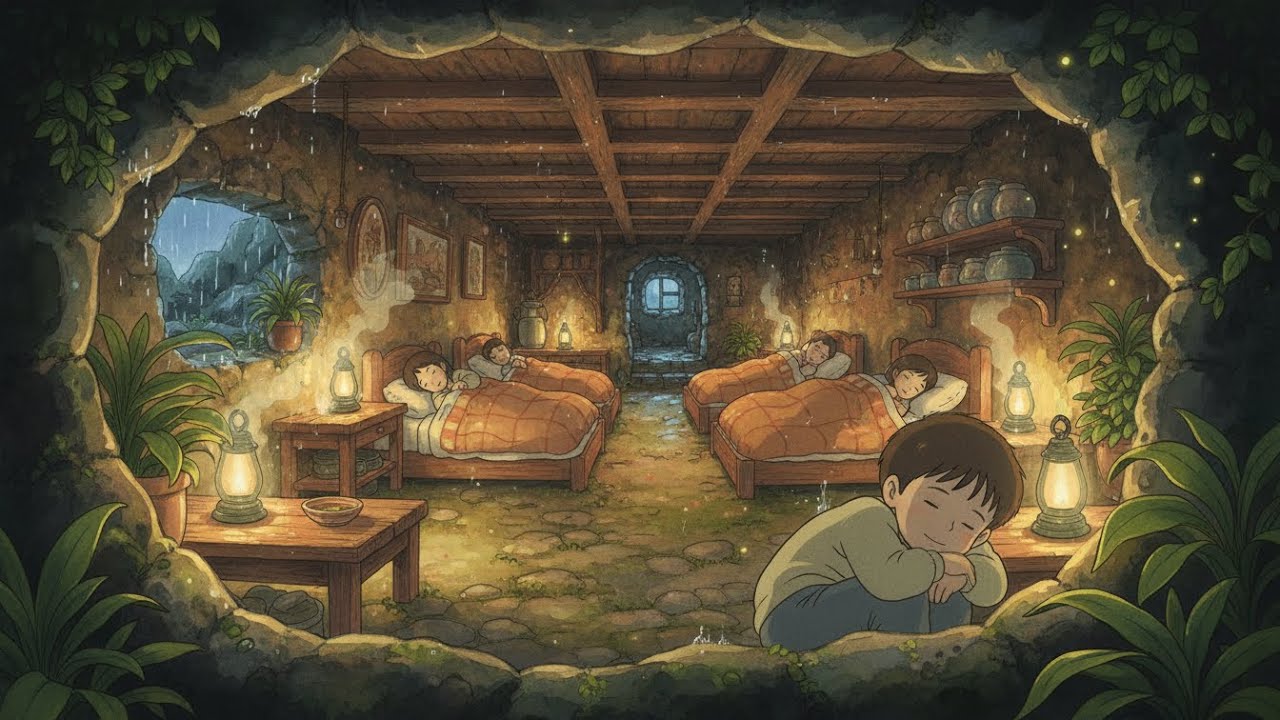 🌧️🌿 A Ghibli-Style Rainy Journey | Cozy Cave Life 🏔️🏡 #CozyCaveLife #CaveHouse #MobileHouse #ghibli