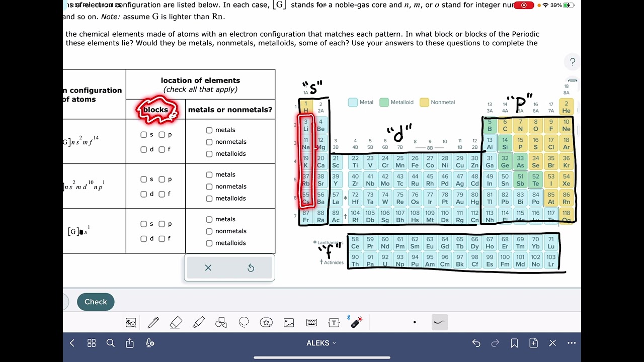 ALEKS: Deducing the block of an element from an electron configuration