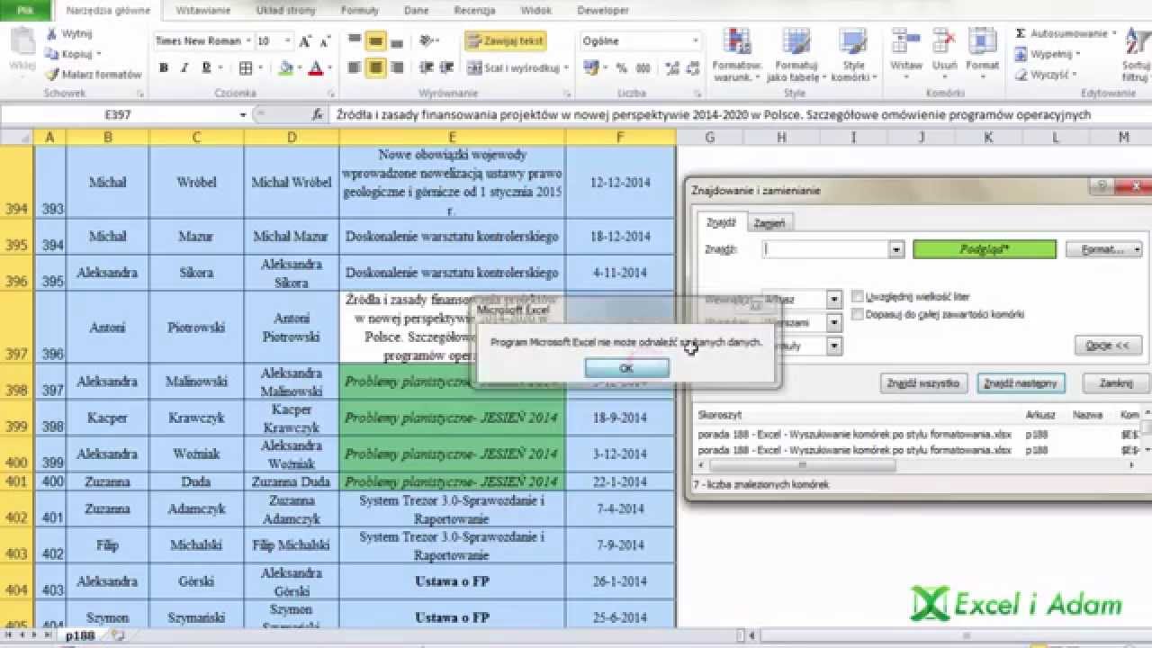 Excel - Znajdź i zamień kom&oacute;rkę po stylu formatowania - porada #188