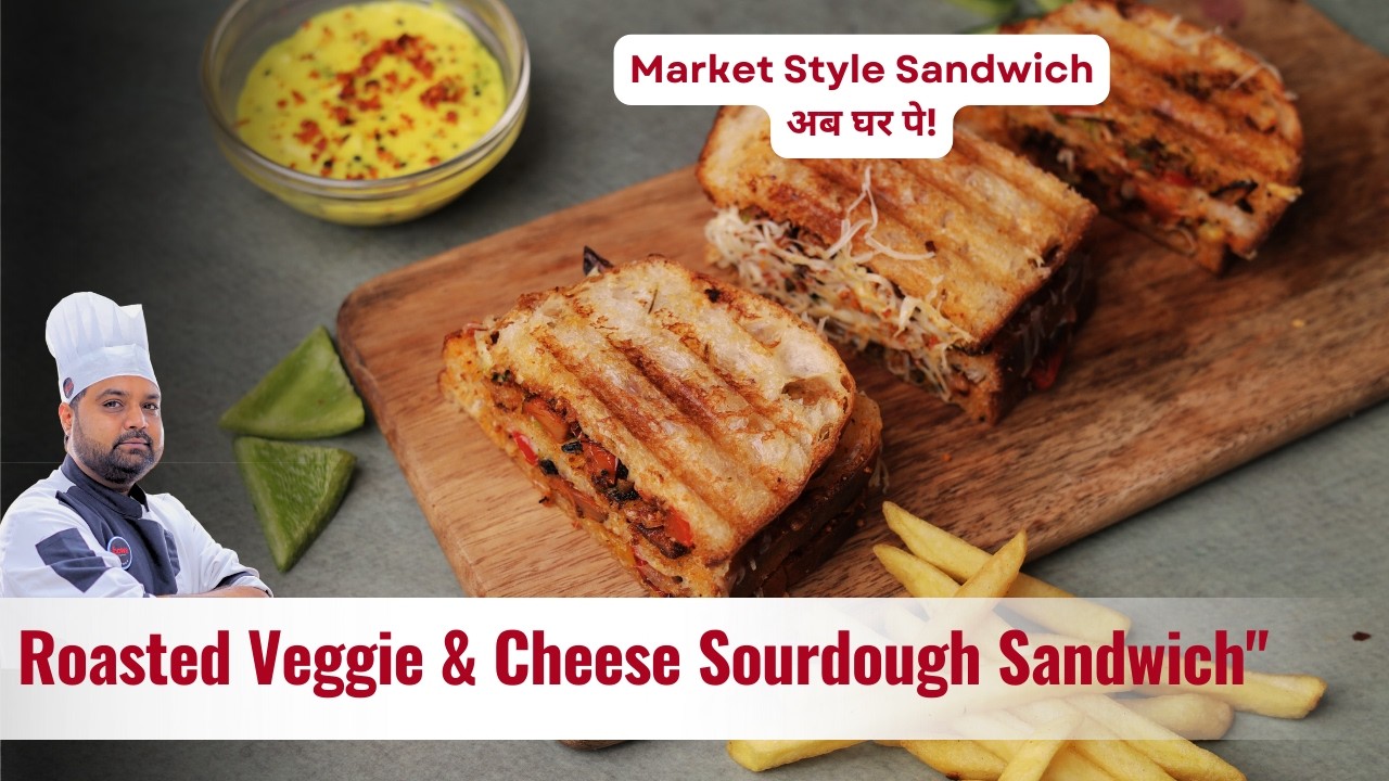 Crispy & Cheesy Roasted Veggie Sourdough Thecha Sandwich | Perfect Lunchbox & Snack Idea