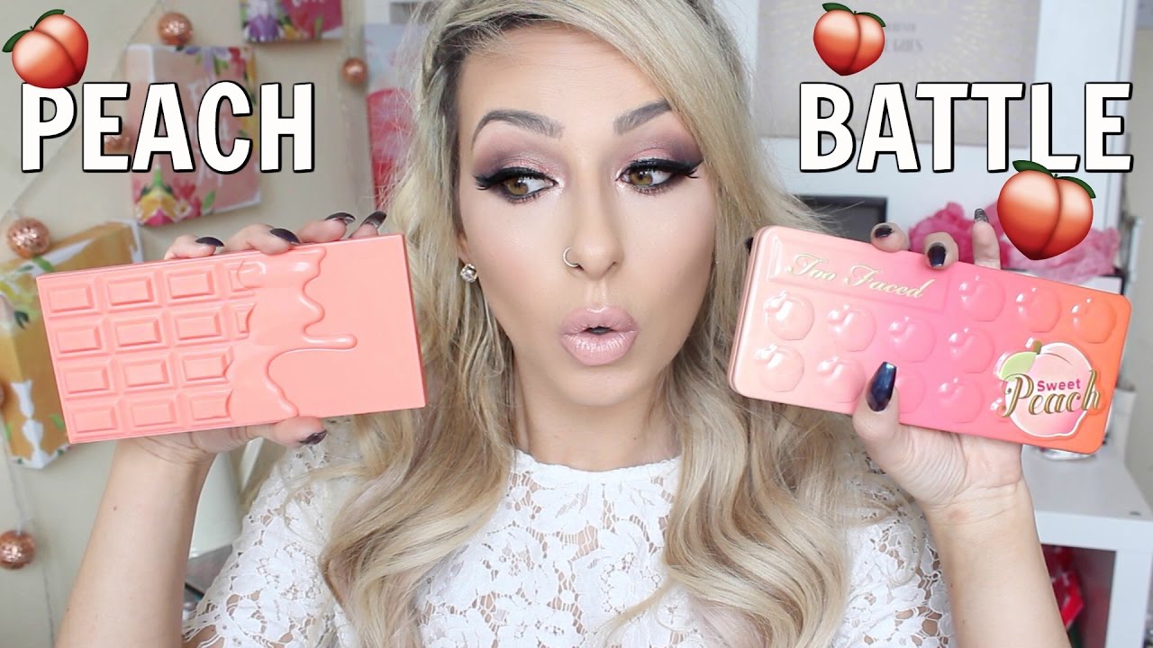 Dupe or Don't? Too Faced Sweet Peach Palette VS MUR chocolate peach palette || DramaticMAC