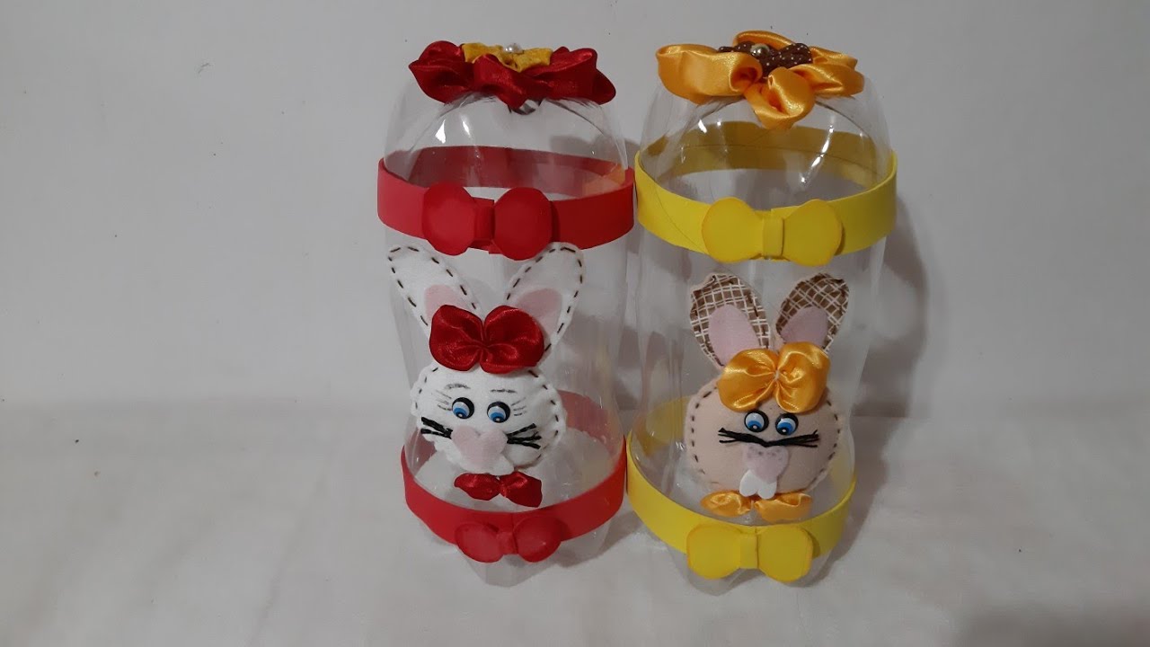 Ideia com garrafa pet porta talheres  coelinho