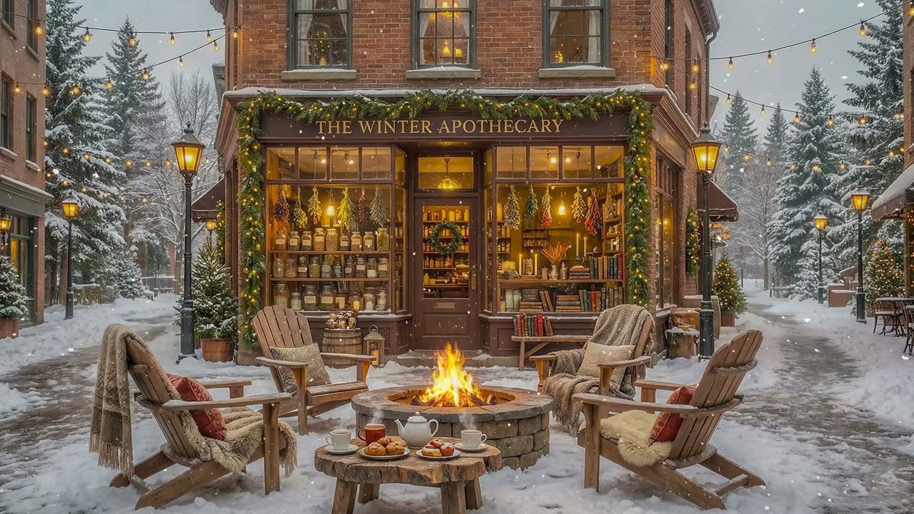 Cozy Winter Jazz Coffee by the Fire ☕❄️ | Snowy Café Ambience, Warm Lights & Relaxing Jazz Music