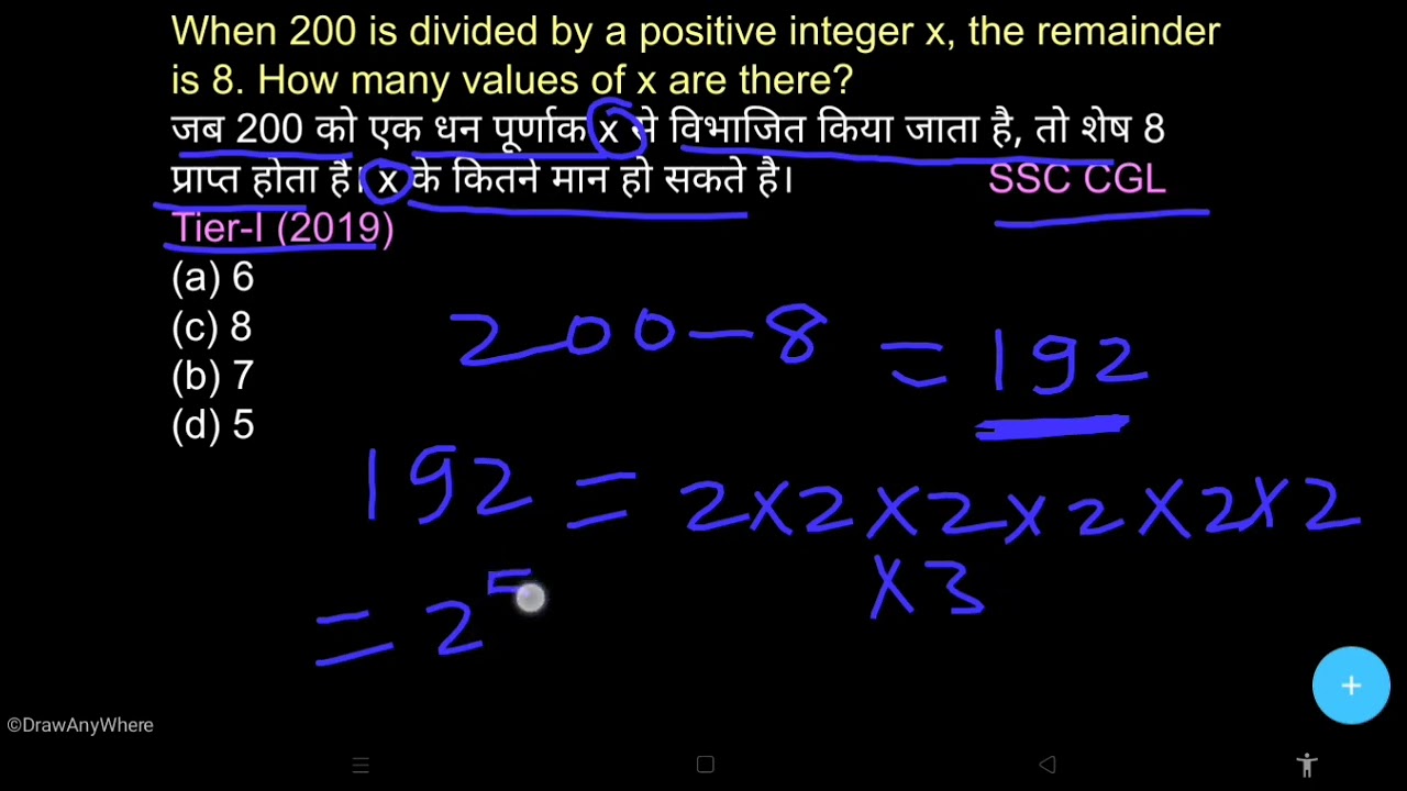 When 200 is divided by a positive integer x, the remainder is 8. How many values of x are there?