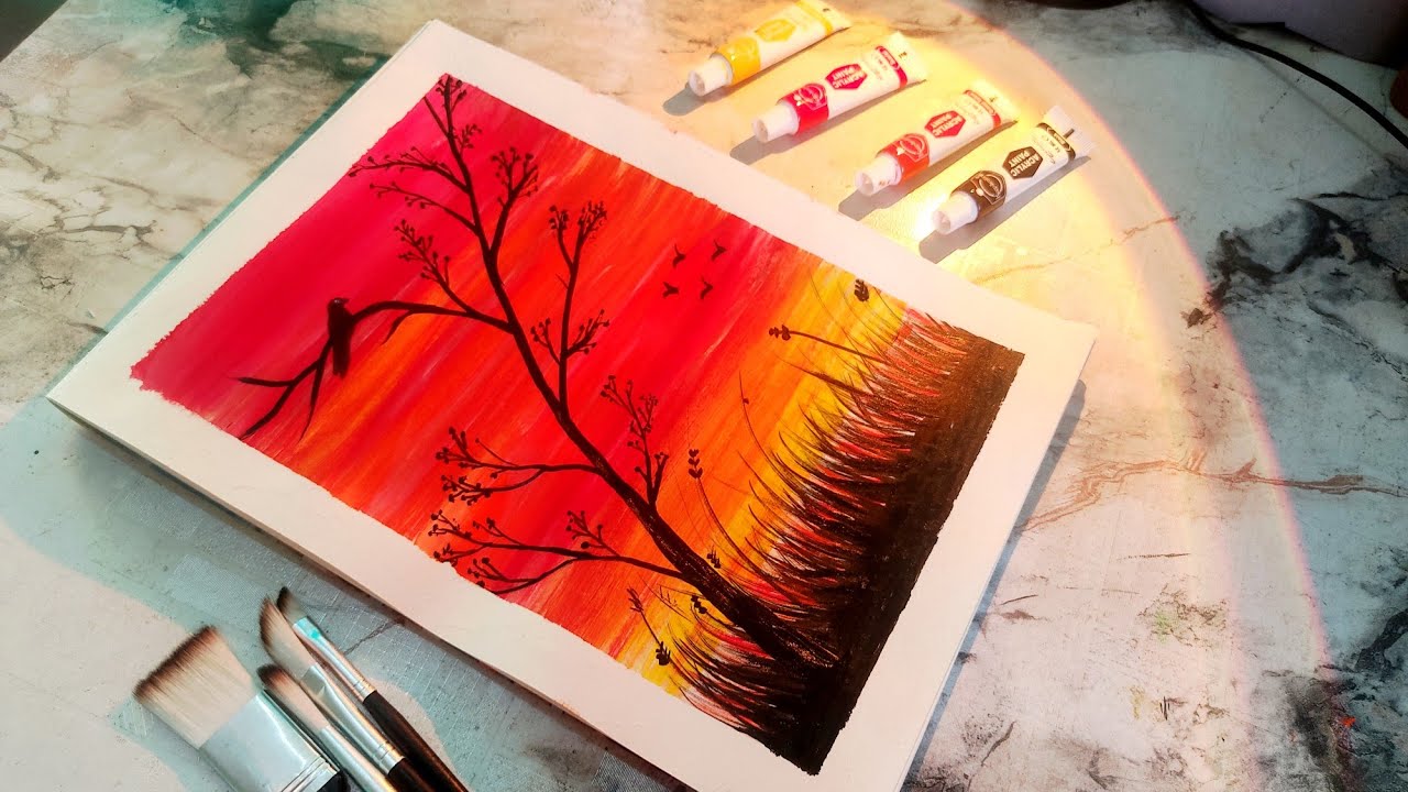 Easy sunset painting for beginners | sunset view | #sunset #painting #view #art #vibes 