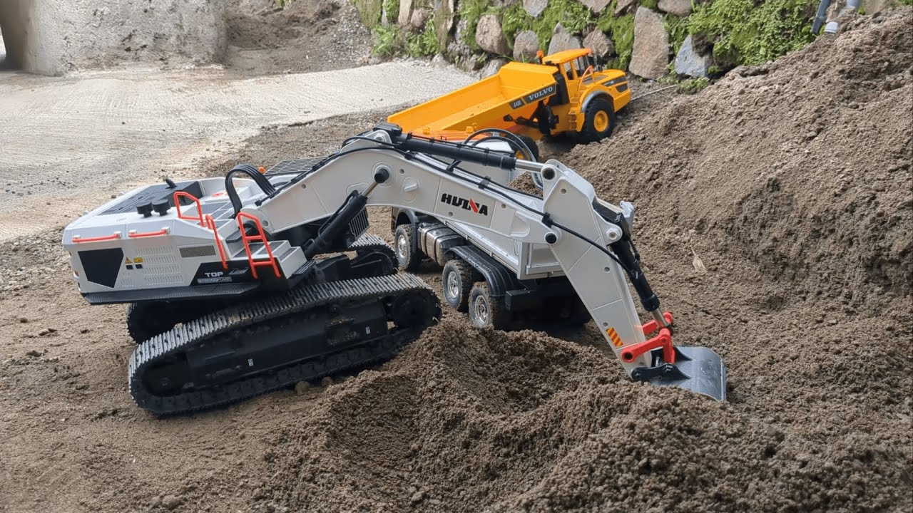 Project 17, RC Construction With Dump Truck Huina 1598 & Trailer Scania & Excavator 1594, Volvo E591