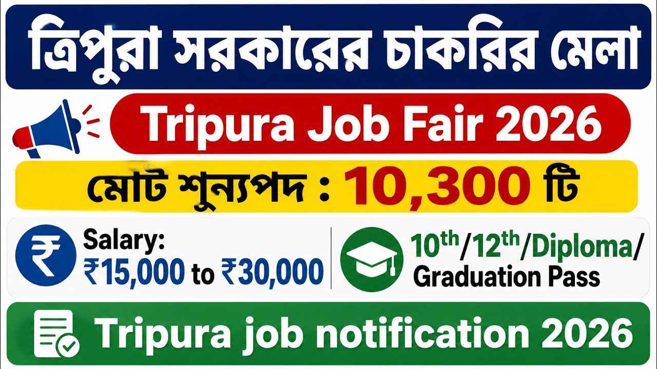 ত্রিপুরা সরকারের চাকরির মেলা | Tripura Job Fair 2026 | 10th/12th Pass 🤩Tripura job notification 2026