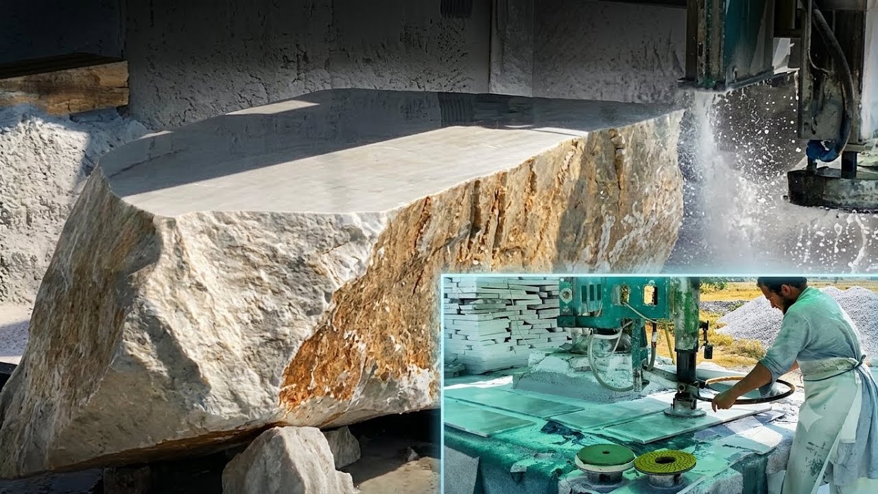  Pure White Marble Cutting & Polishing Process | From Raw Stone to Beautiful slab