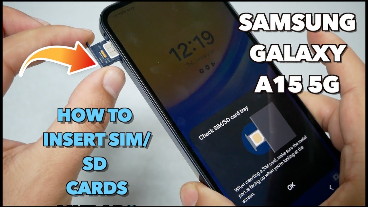 Samsung Galaxy A15 5G Как вставить SIM-карту, как показано на рисунке