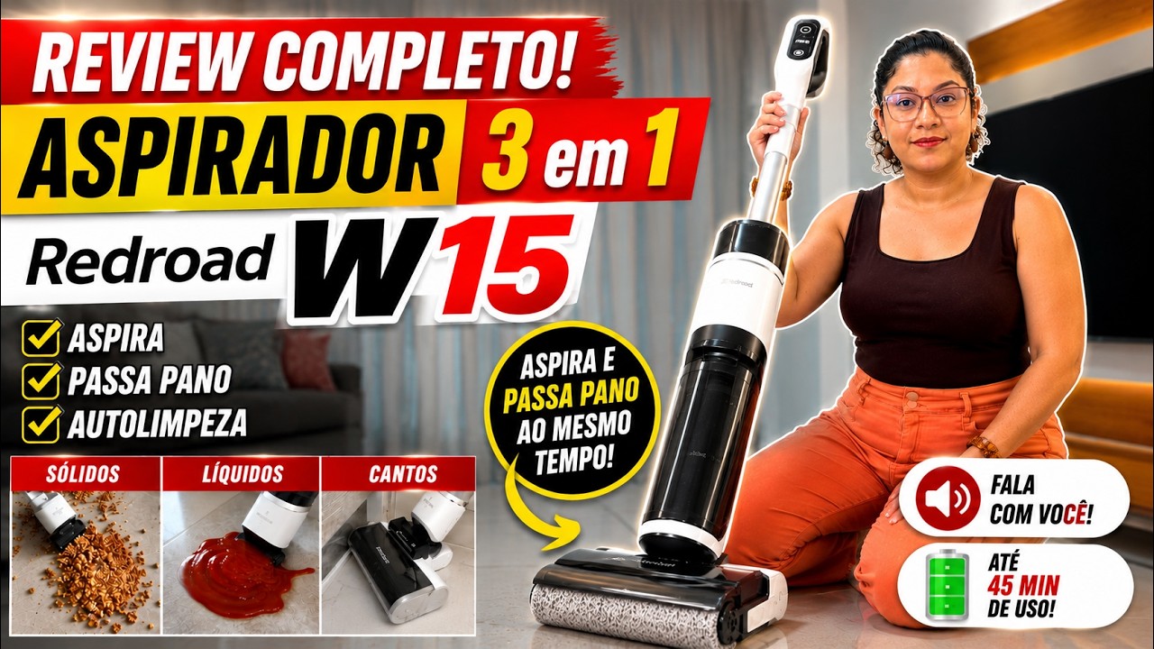 Aspira e Passa pano ao mesmo tempo? REVIEW Completo ASPIRADOR 3 em 1 Redroad W15