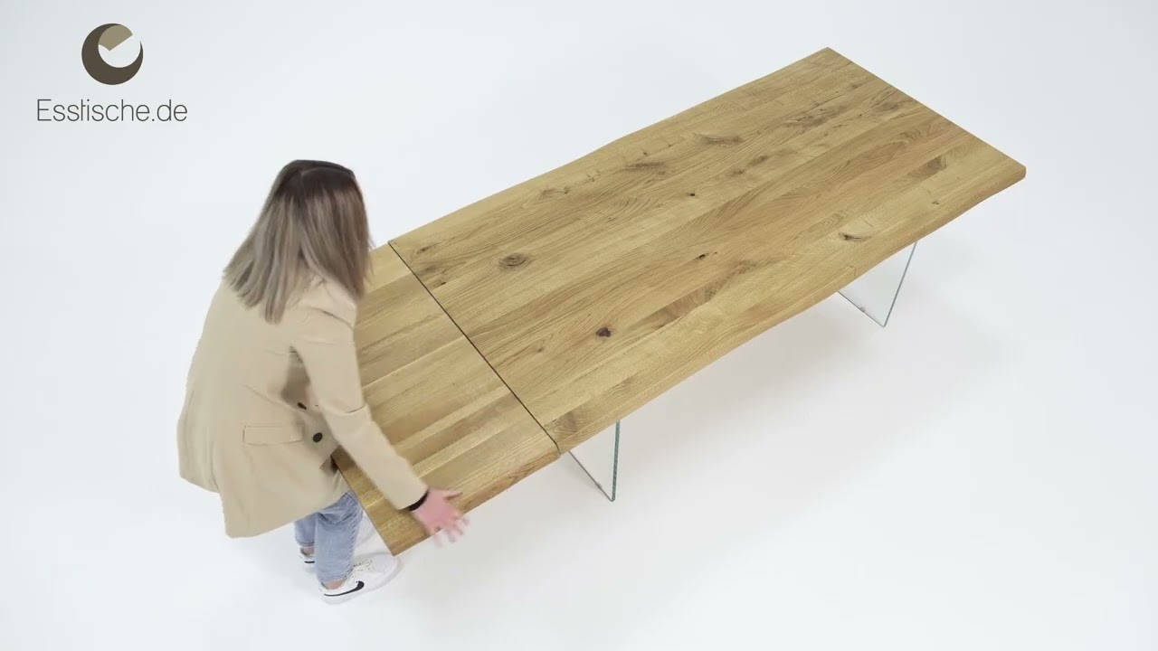 Esstisch Wildeiche mit Ansteckplatten und Baumkante - Hadir