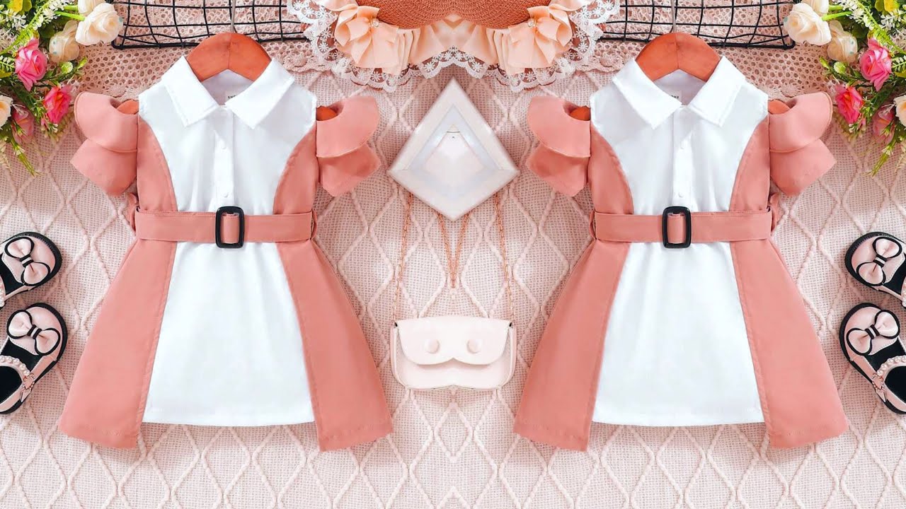 Shirt Style Two Tone Belted Baby Frock Cutting and Stitching/Very Easy and Beautiful Baby Dress