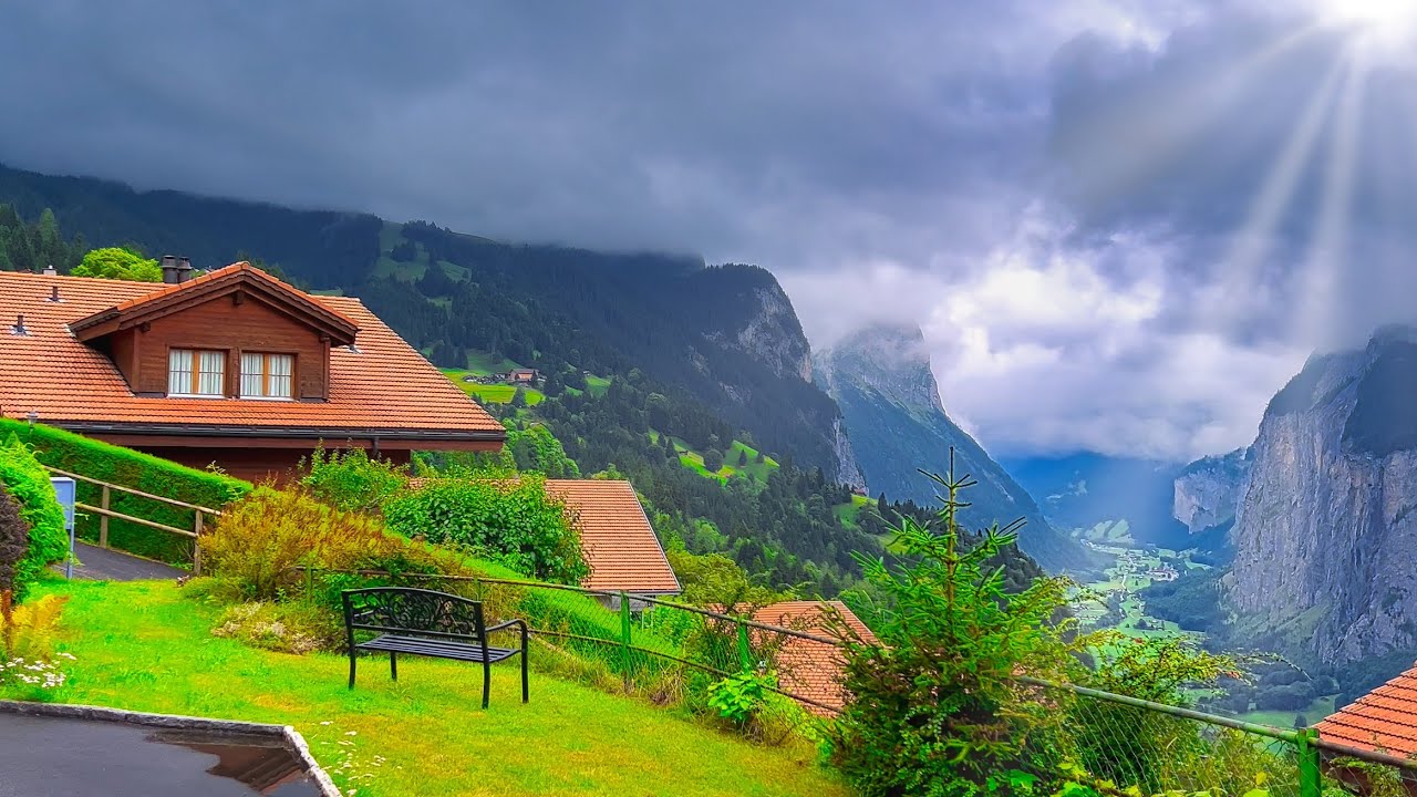 Switzerland's Most Beautiful Village on a Rainy Day 🇨🇭 Wengen, Walking in the Rain 4k