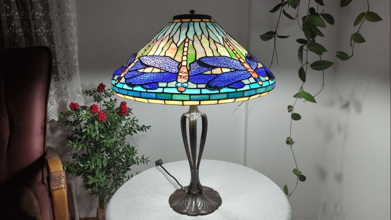 Dragonfly Tiffany Stained Glass Lamp Process by Nurcin Dize