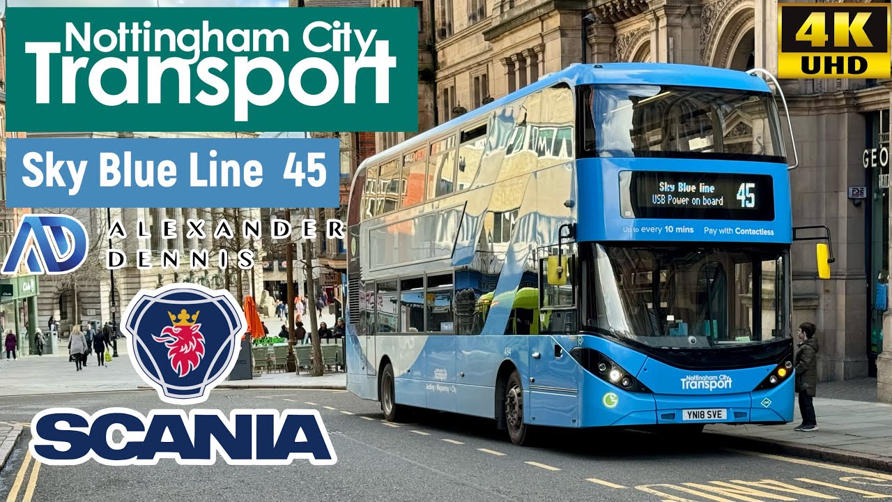 [Nottingham City Transport: Sky Blue Line 45 to Mapperley & Gedling] ADL Enviro400City Scania N280UD