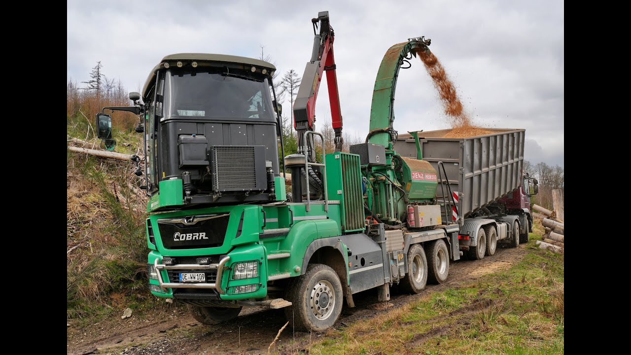 🌲JENZ Hacker • Chippertruck Cobra HEM 593 • MAN Hacker • Wood chipper • Holzhacker • Loggingvideo 🌲