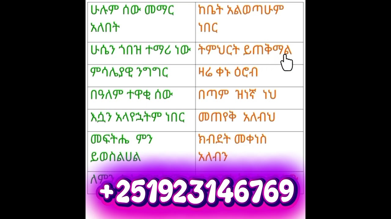 የአማርኛ የዓረፍተነገርና የሐረግ ንባብ ልምምድ 
