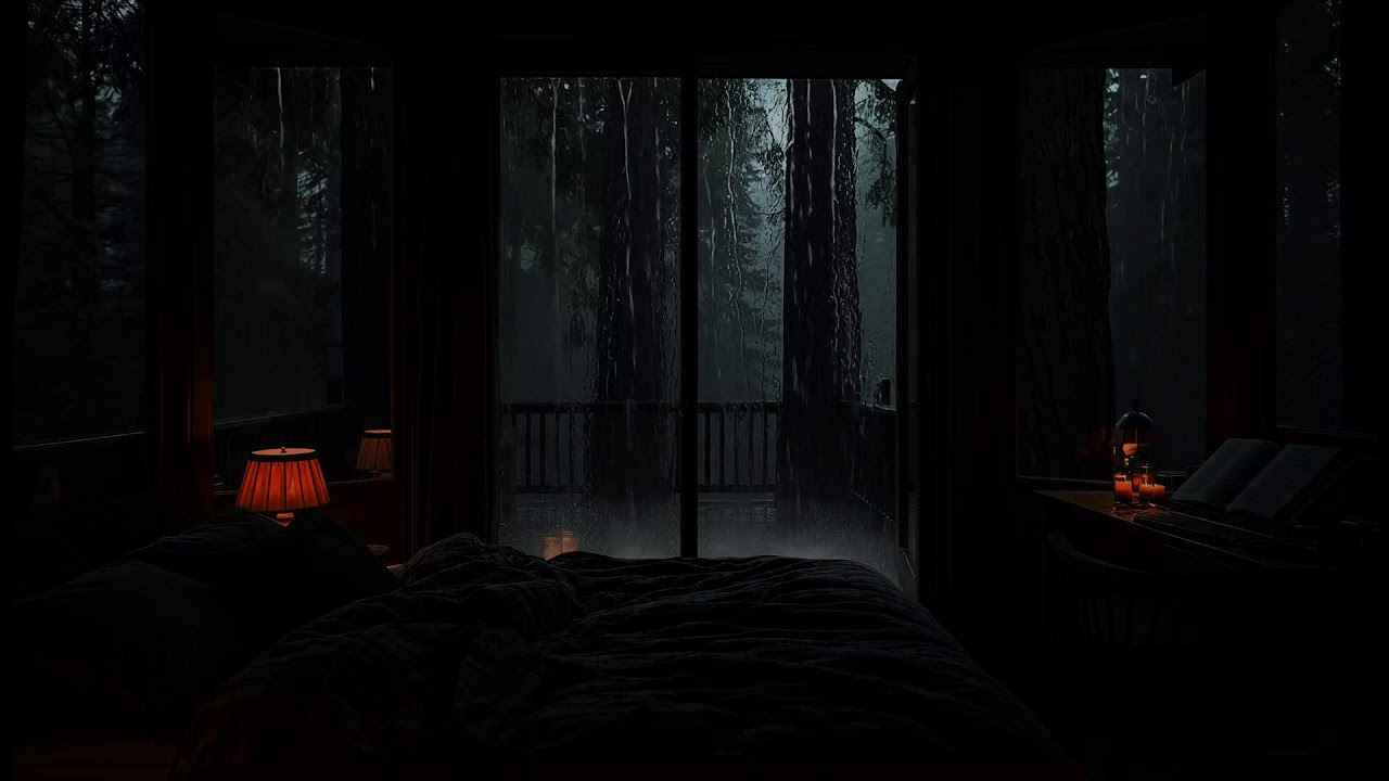 Rain Sound For Sleeping - Night Rain Sound In Cabin 🌧️ Dark Screen | Fall Asleep in 5 Minutes