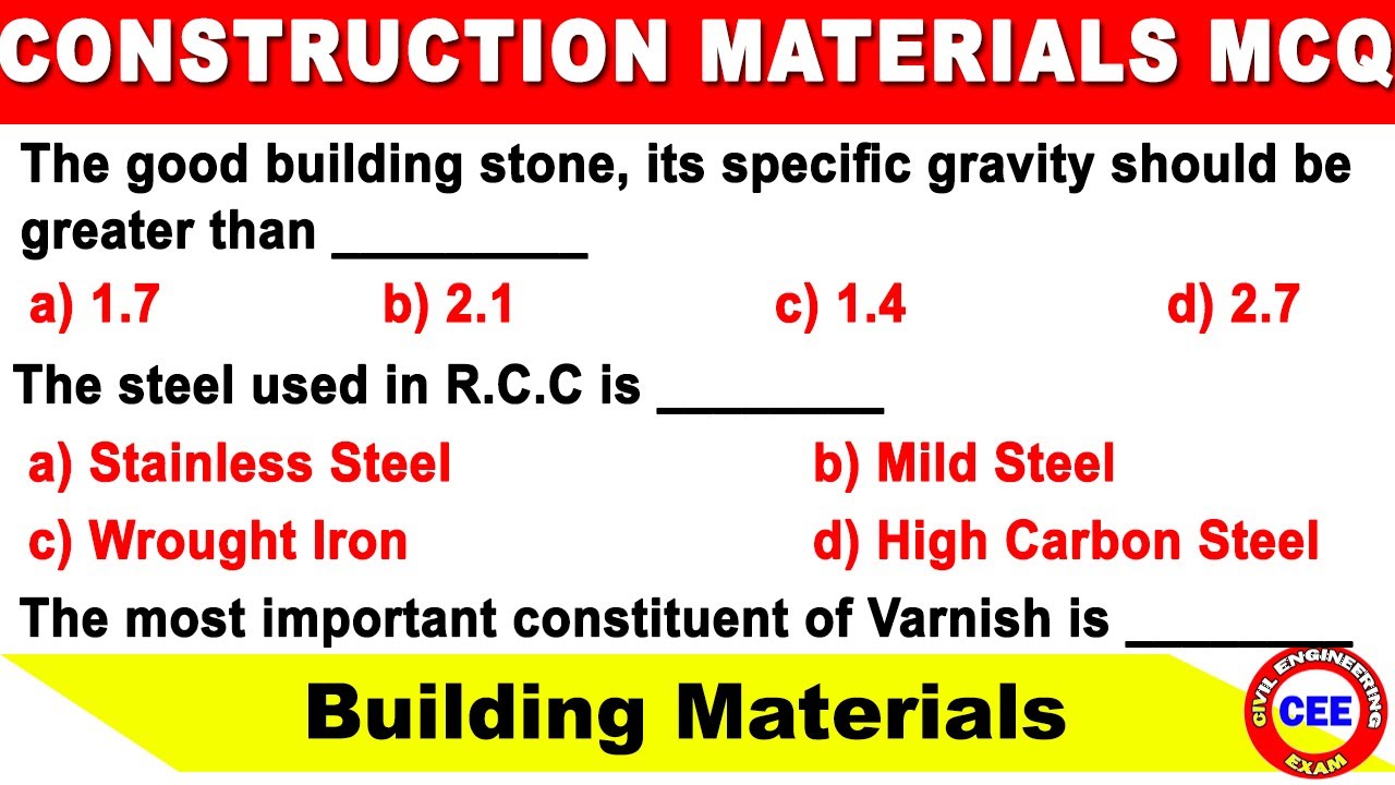 Building material mcq | Construction material mcq | MCQ on construction materials | GATE | SSC-JE