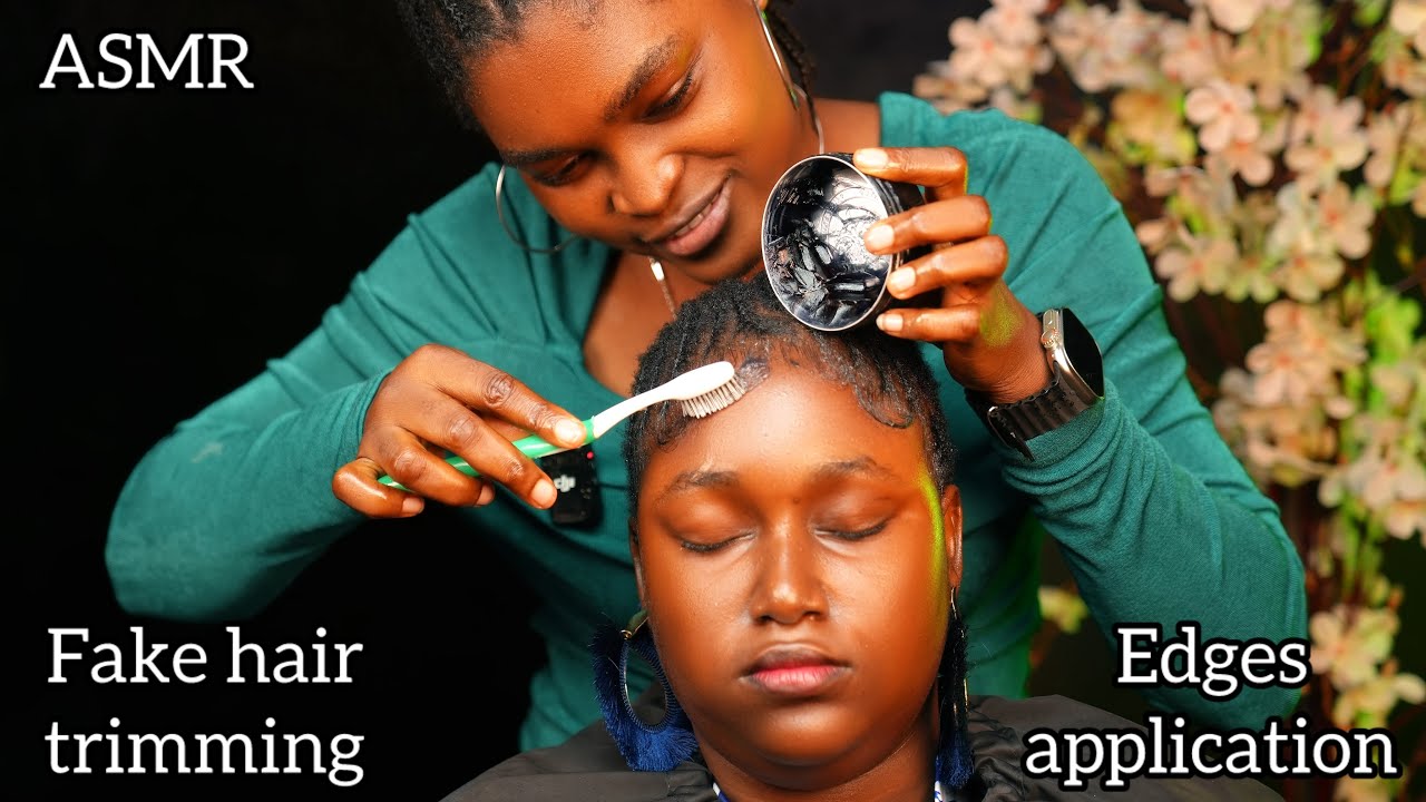 ASMR Fake hair trimming,scalp checking and scratching,edges application for sleep and relaxation 