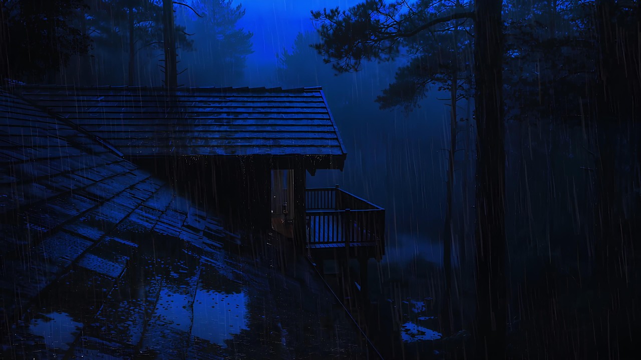 Heavy Rain on a Forest Cabin at Night 🌧️ Cozy Rain Sounds for Deep Sleep & Relaxation