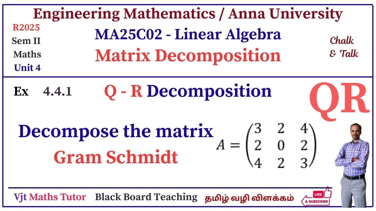 QR Decomposition | Gram Schmidt | Inner Product Space | MA25C02 | Linear Algebra | Tamil | Sum 1