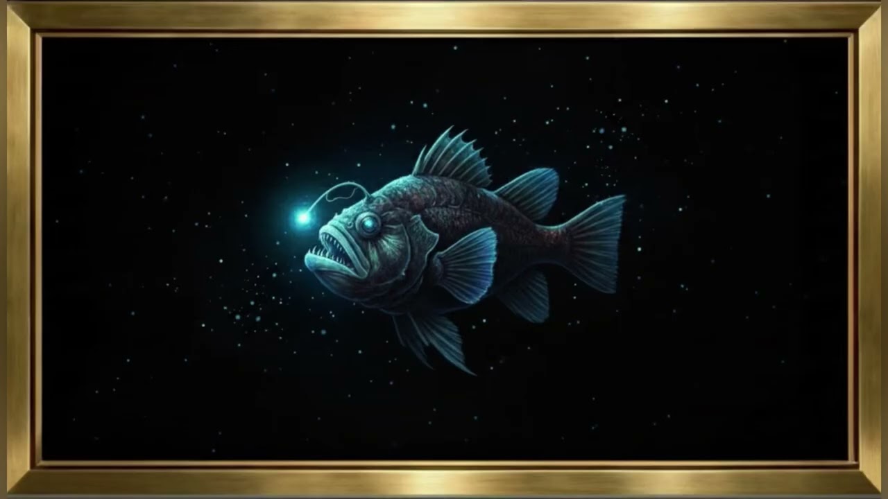 Deep Sea Anglerfish Screensaver 🐟✨ | Dark Ocean 4K UHD Luxury Gold Frame TV Ambience 