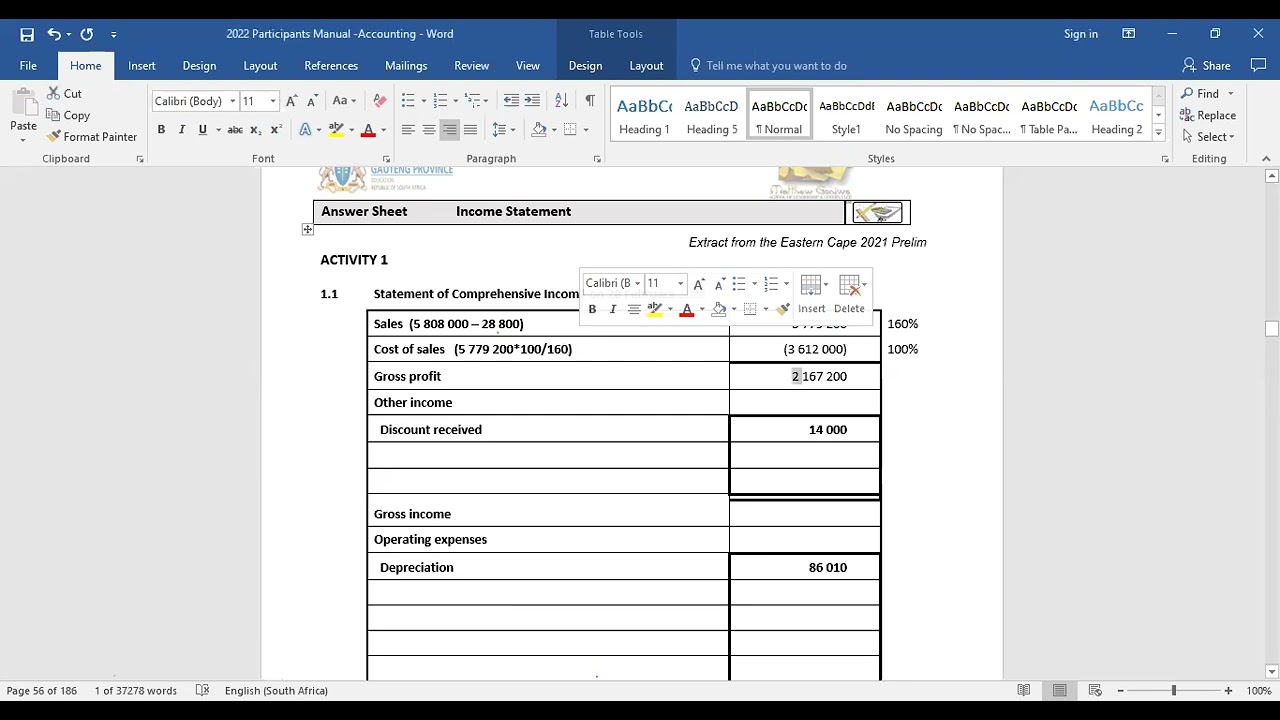 Income statement (Part 1)