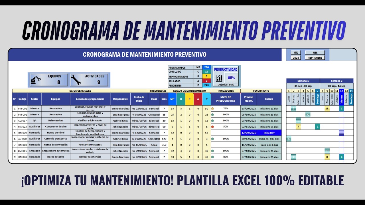 🛠️CRONOGRAMA DE MANTENIMIENTO EN EXCEL | ¡Optimiza el mantenimiento de tus activos! ⚙️