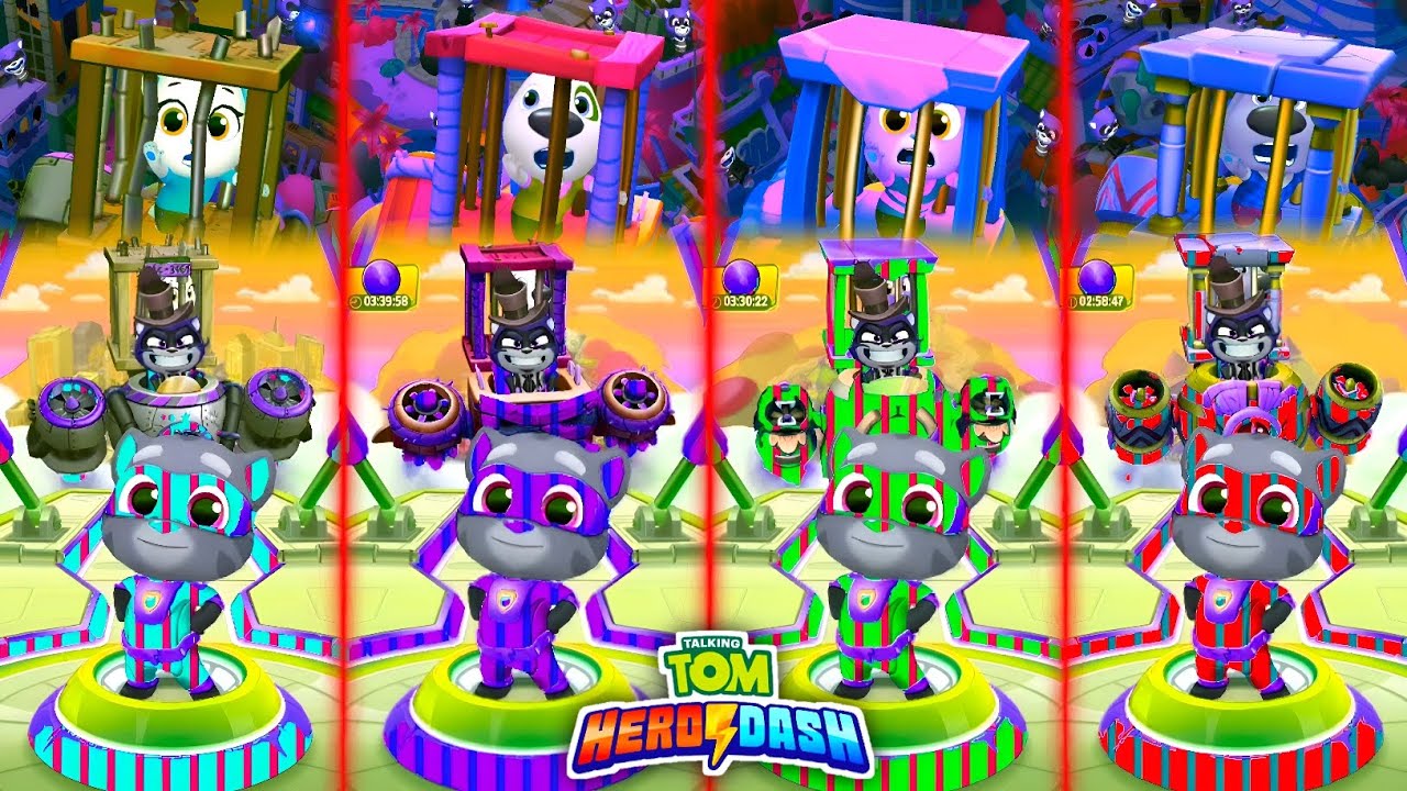 TALKING TOM HERO DASH + COLOUR REACTION CITY & HERO TOM FIGHT THE FOUR BOSS RACCOON & RESCUE FRIENDS