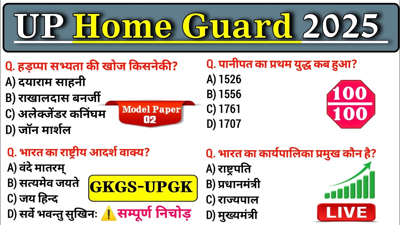 UP Home Guard GK Top 100 Questions 🔥 UP Home Guard UP GK Questions, up home guard gk gs class 2025