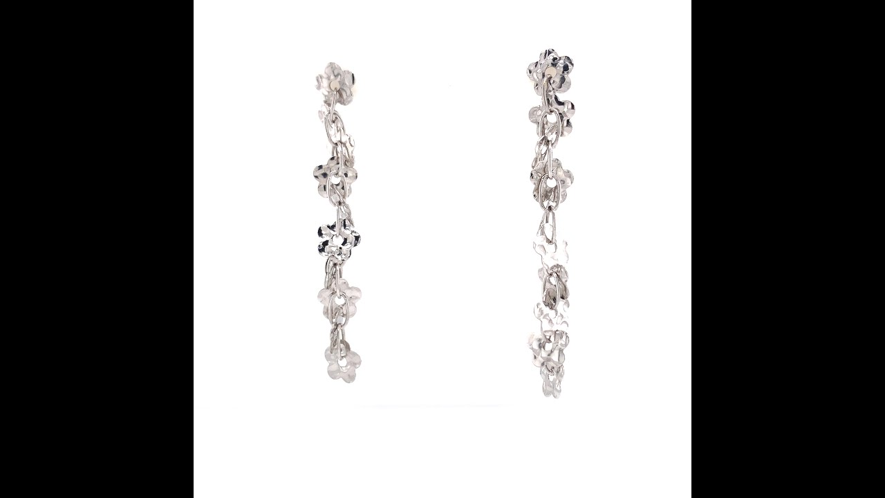 WHITE GOLD DANGLING FLORAL EARRINGS