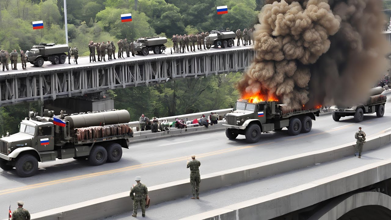 Today! A convoy of 250 Russian trucks entering the Crimean Bridge was destroyed
