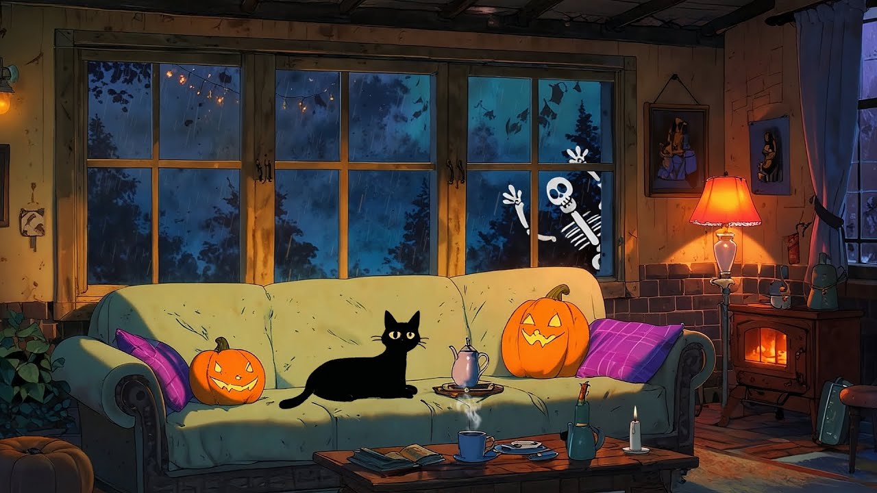 Rainy Halloween evening 🎃 | Oldies playing in another room