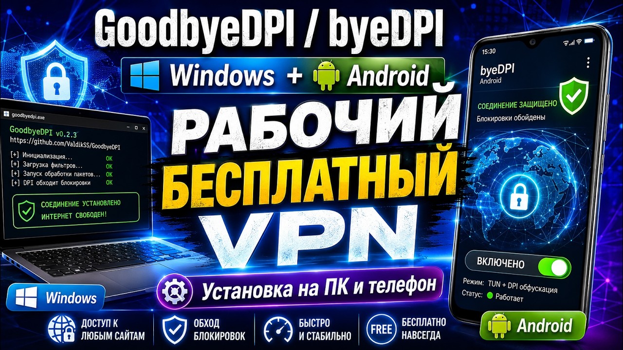 GoodbyeDPI (byeDPI) ставим на ПК widnows и android | РАБОЧИЙ БЕСПЛАТНЫЙ VPN