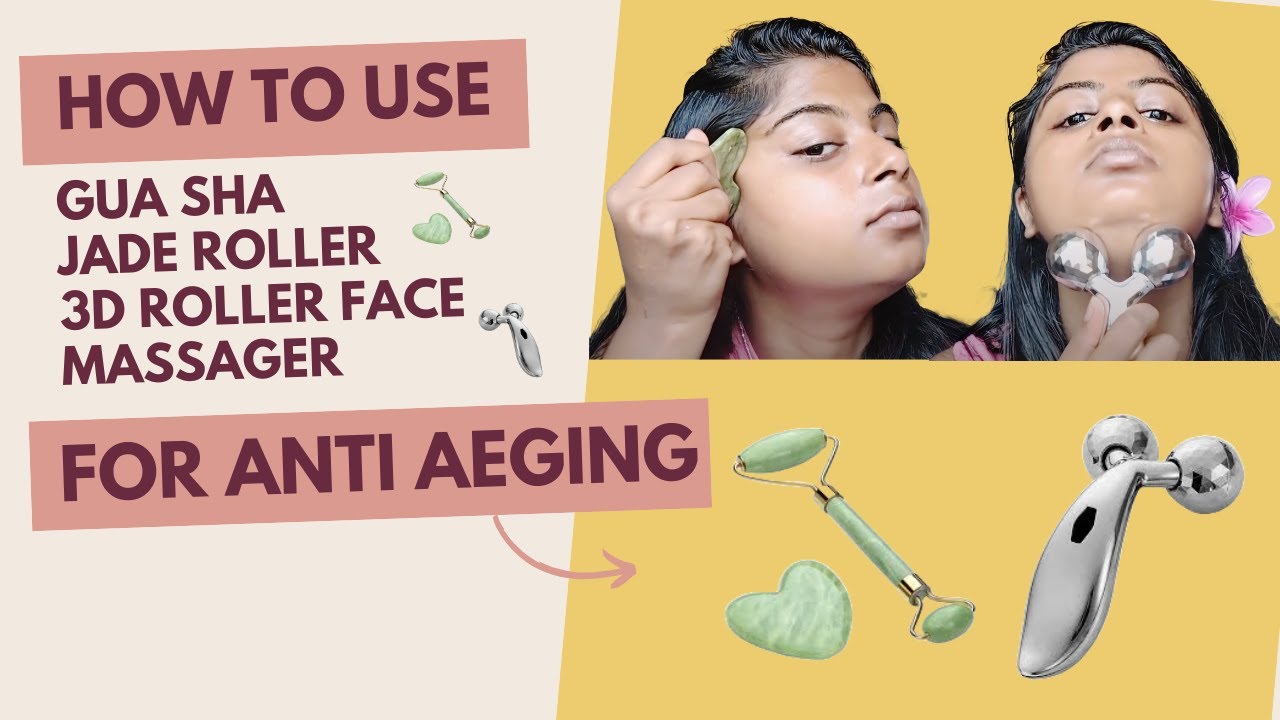 Gua Sha & Jade Roller with 3D Face Massager for Anti-Aging Face Massage Routine Step-by-Step