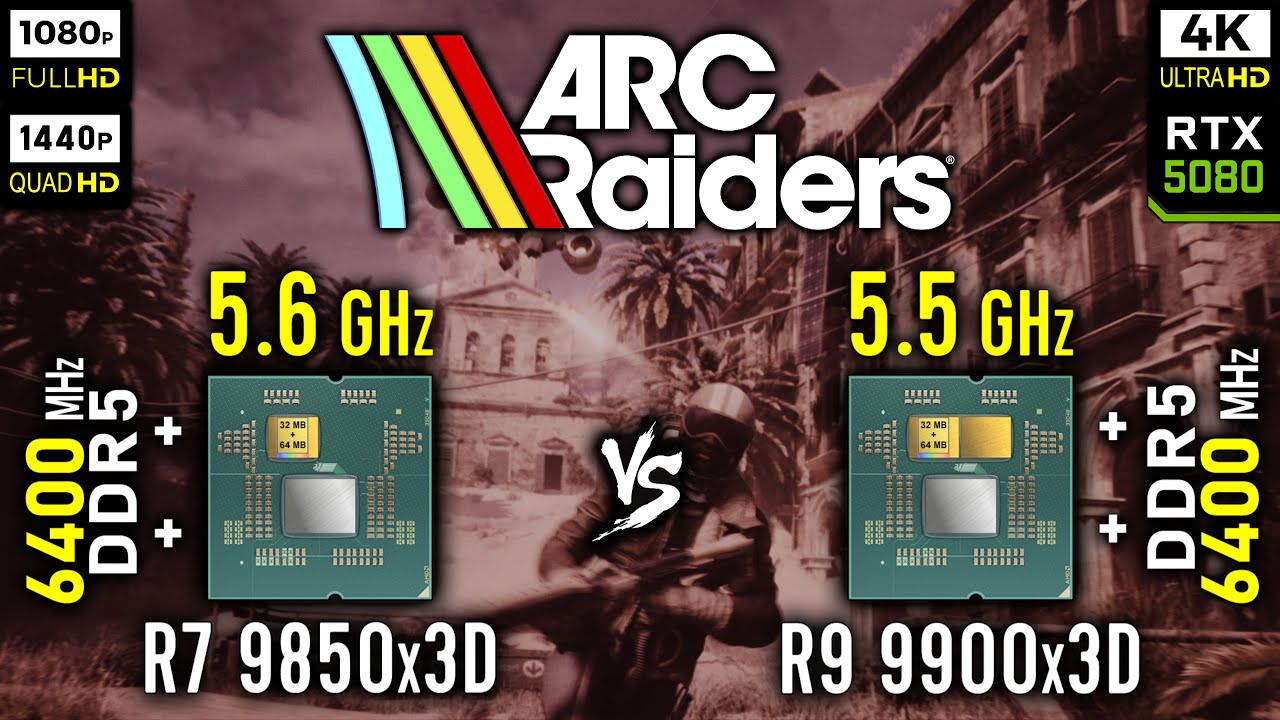 Ryzen 7 9850x3D vs Ryzen 9 9900x3D in ARC Raiders | RTX 5080 [ 1080p, 1440p, 4K ]