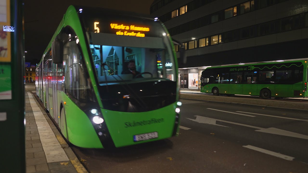 Sweden, Malmö, bus 5 night ride from Studentgatan to Central Station