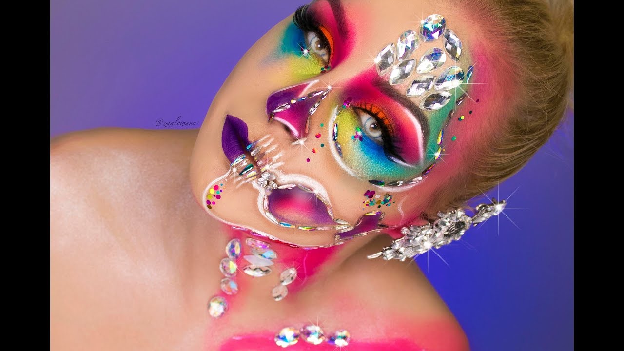 💀💀DIAMONDS GLAM HALF SKULL💀💀  HALLOWEEN MAKEUP TUTORIAL