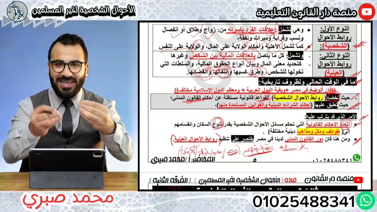 شرح مادة الأحوال الشخصية لغير المسلمين | المحاضرة  الأولي | كلية الحقوق جامعة المنصوره