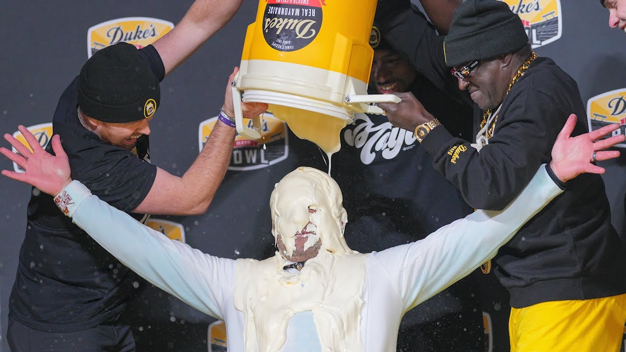 Coach Fleck Mayo Bath After Win in Duke's Mayo Bowl