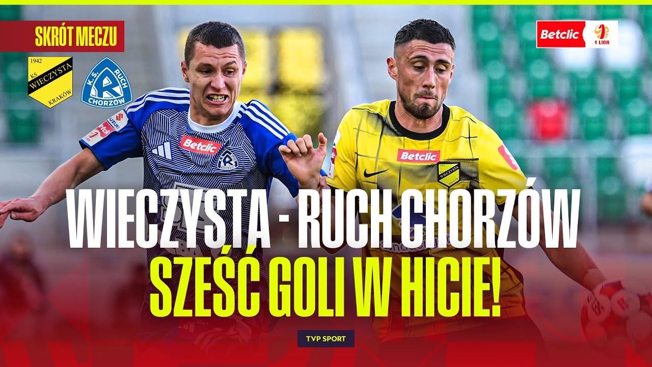 SKRÓT: WIECZYSTA KRAKÓW - RUCH CHORZÓW. SZEŚĆ GOLI I WIELKIE EMOCJE W HICIE! BETCLIC 1 LIGA