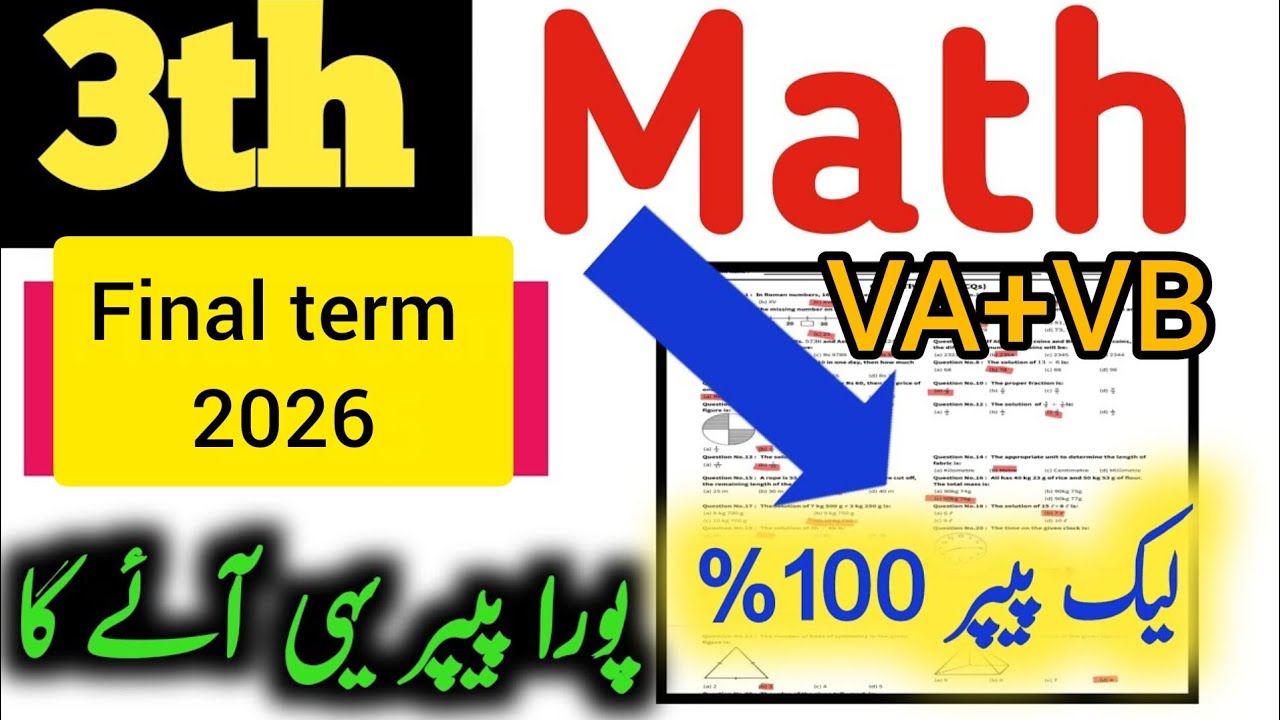 Grade 3 Mathematics School Based Assessment 2026 – Final Term / Annual Term Paper (All Versions)