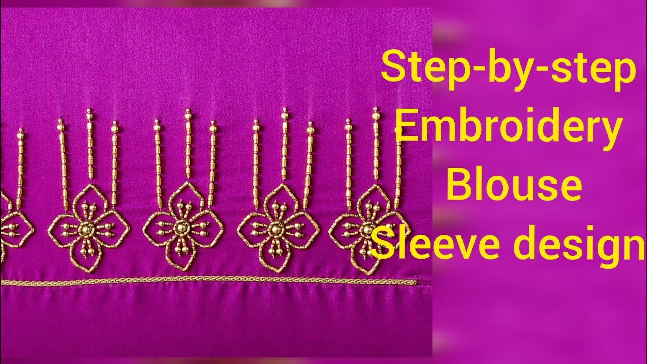Aari Embroidery blouse sleave design#handembroidery blouse#cutbeads embroidery#stone work design 