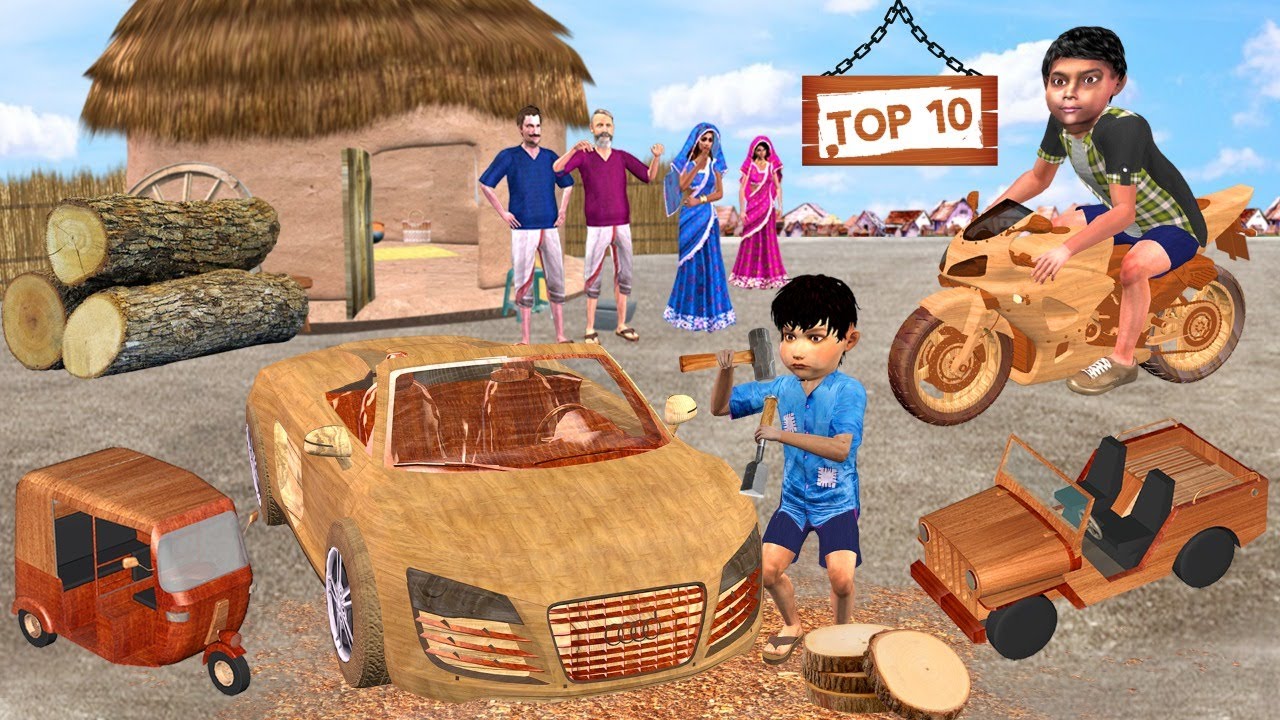 Mini Wooden Vehicles Toys Comedy Videos Collection Hindi Stories Garib Ki Kahani Bedtime Moral Story
