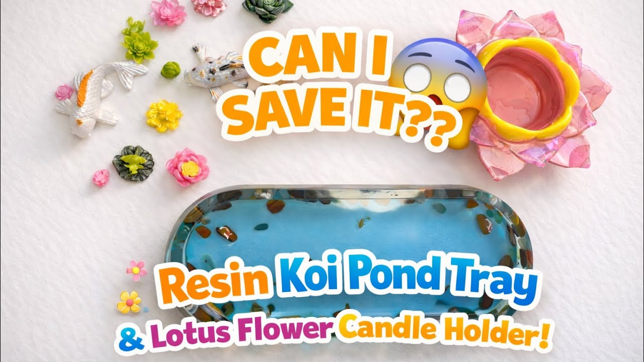 #7 - Resin koi pond tray with lotus flower candle holder