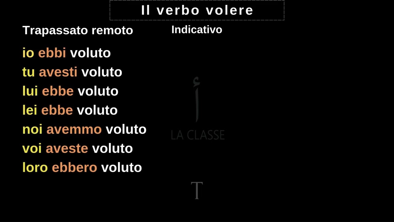Il verbo volere - Trapassato remoto