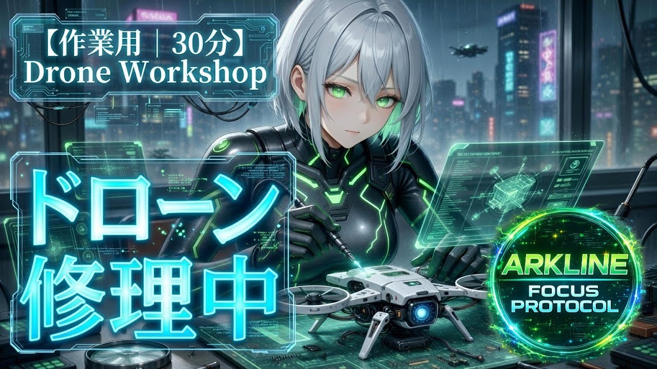 サイバーパンクLo-Fi【作業用BGM】｜ネオン都市でドローン修理に集中する夜｜勉強・仕事用｜Cyberpunk Lofi Focus Music – Drone Workshop